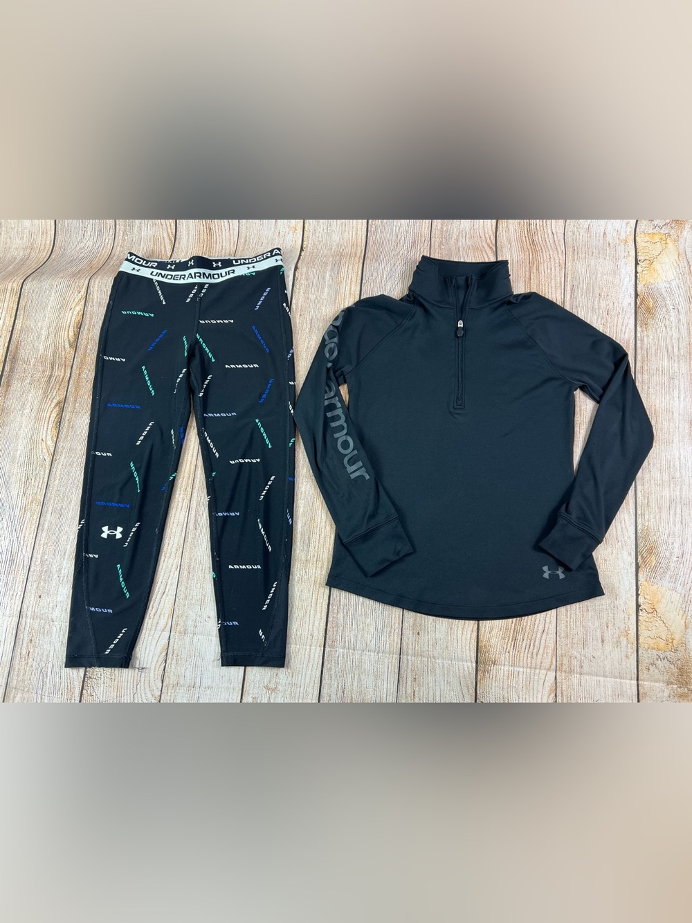 Under Armour Girls 1/4 Zip Pullover Shirt & Leggings Youth Medium Outfit